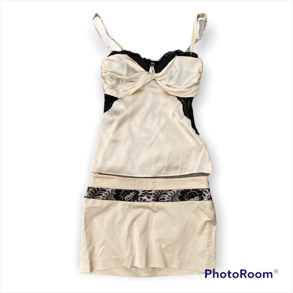 VTG Y2K Bebe Champagne Corset Top & Mini Skirt Set XS/2 - Picture 6 of 11